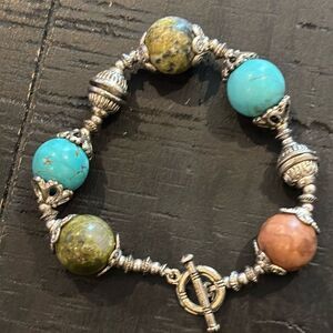 Tibetan Turquoise Gemstone Toggle Closure Boho Western Beaded Bracelet​​​​​
